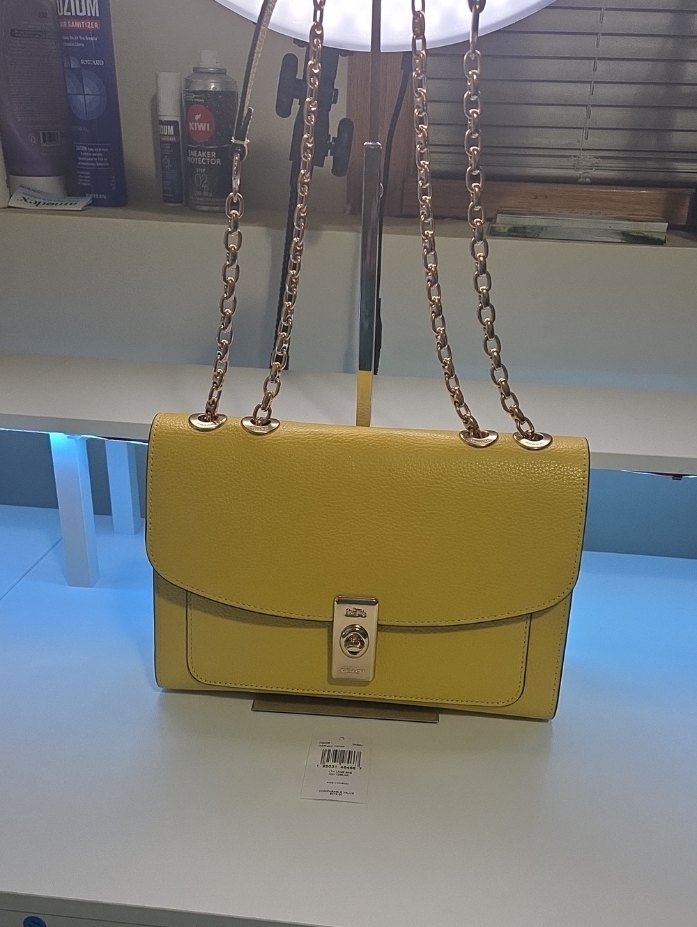 Coach Lane Yellow Leather Shoulder Bag with Gold Chain